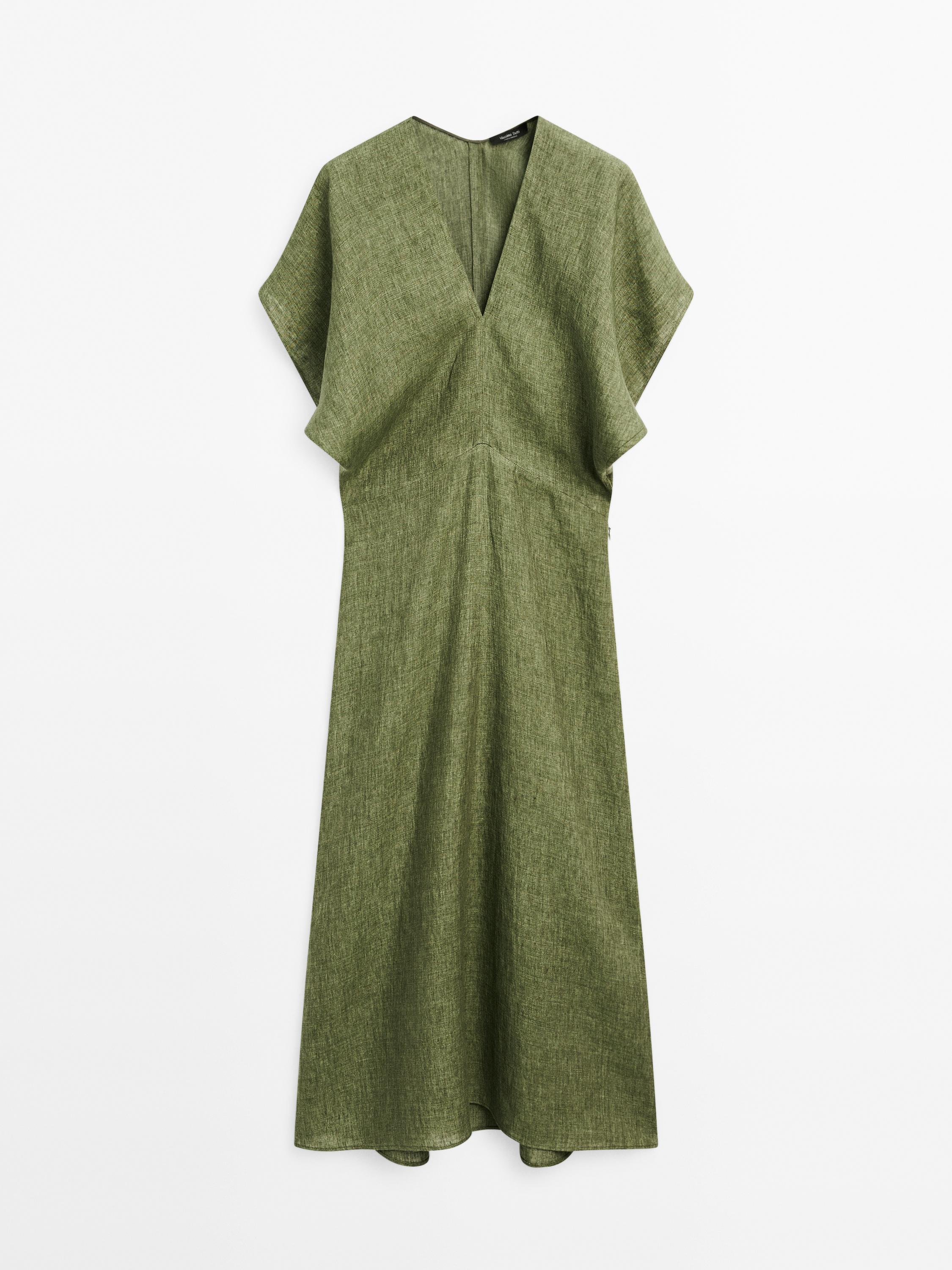 Short sleeve linen midi dress